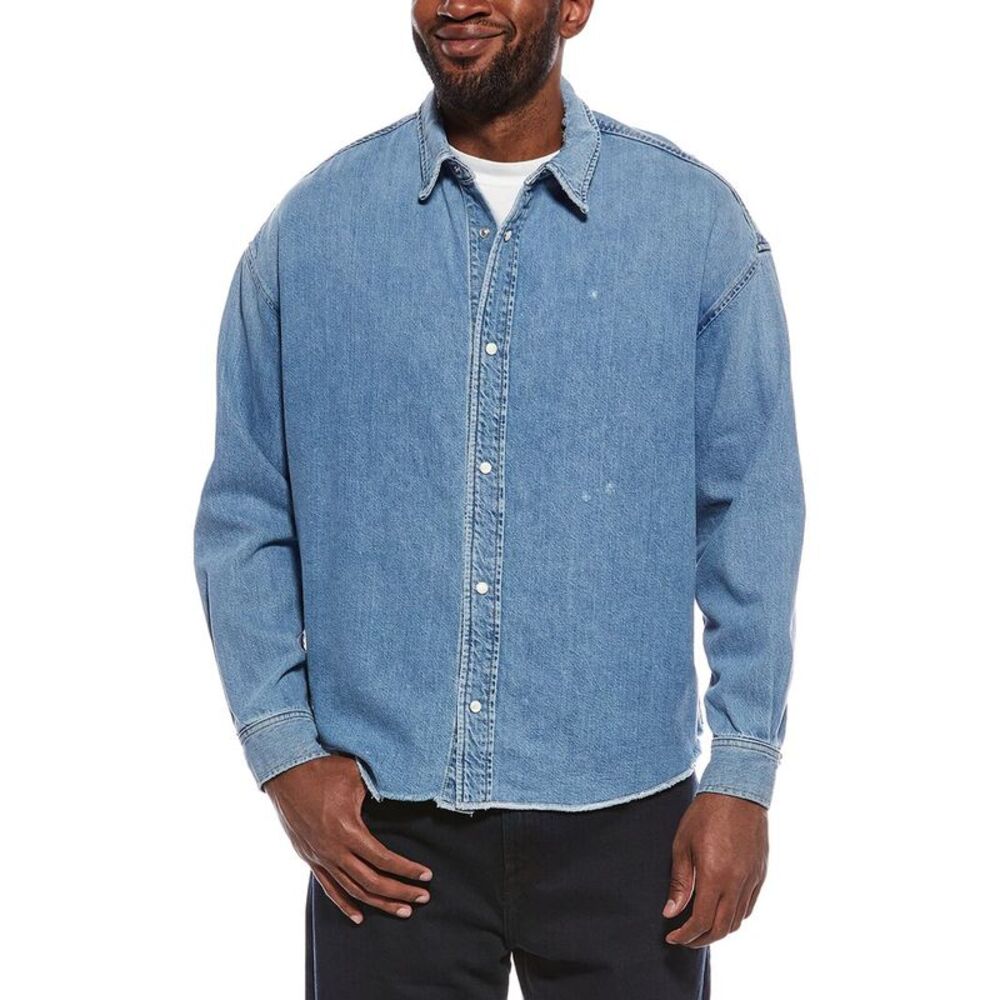 Frame Denim Mens Relaxed Denim Shirt, Blue